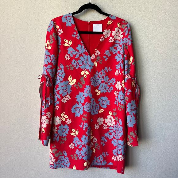 C/MEO Collective Red Blue Floral Split Sleeve Mini Shift Dress Size XS - Picture 2 of 6